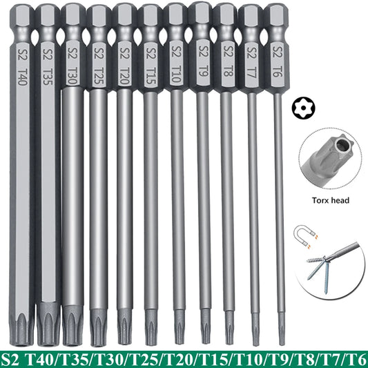 11 PCS T6-T40 Torx Security Bit Set S2 Steel Magnetic Star Screwdriver Set for Shark Vacuum 50/100mm