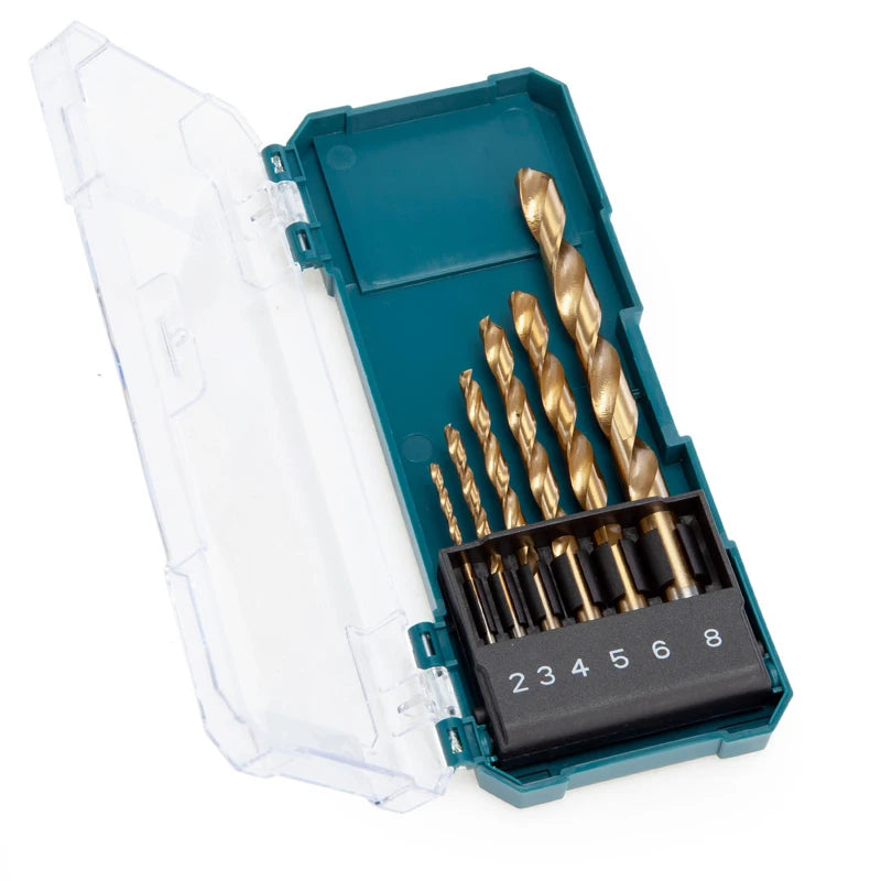Juego de brocas metálicas Makita D-72833 HSS-Tin 2-8MM 6 piezas, accesorios multifuncionales para herramientas de perforación en espiral con vástago recto
