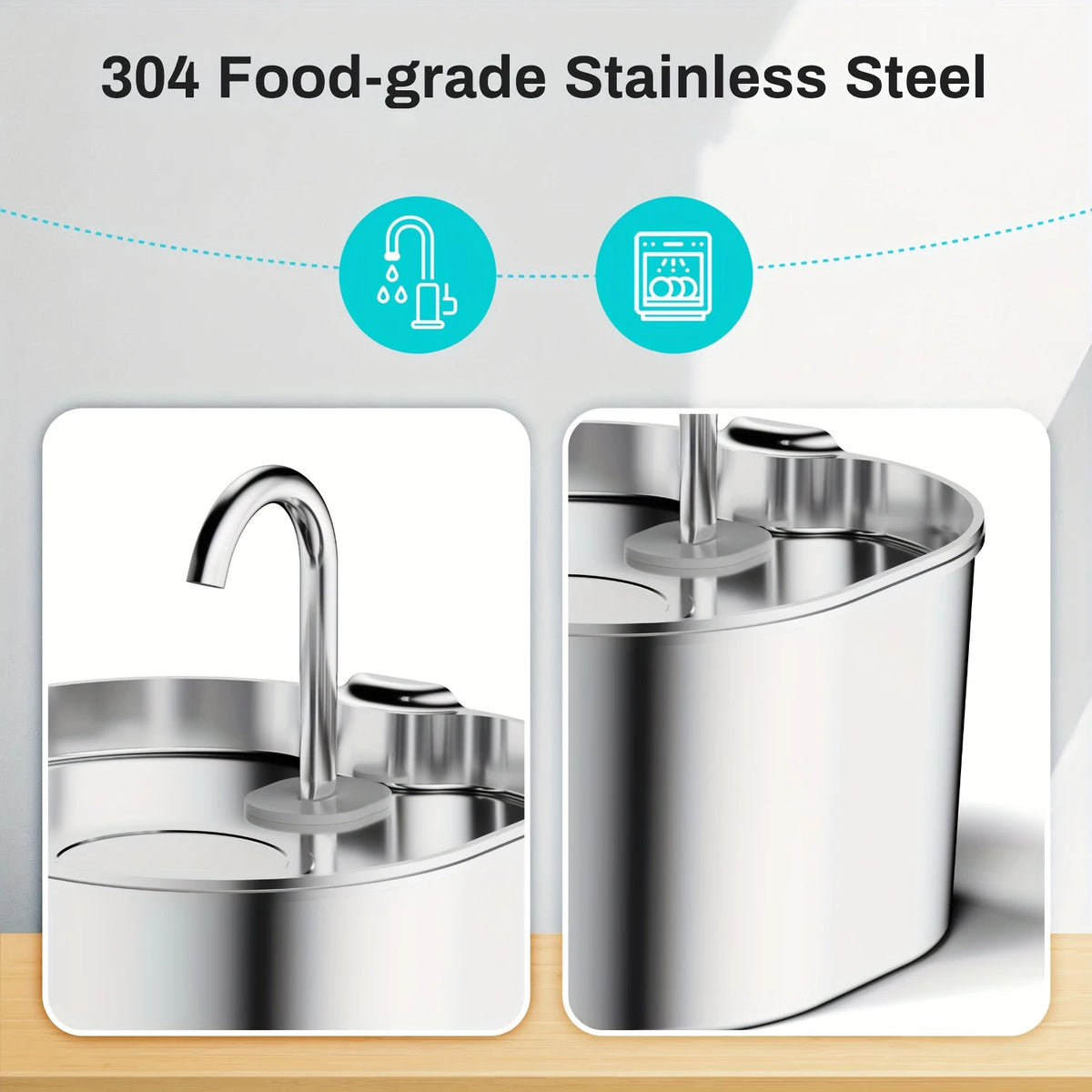 ZYFeeder 2.2L Automatic Stainless Steel Pet Water Fountain, Cat/Dog Drinking Bowl, Silent Water Dispenser with Window