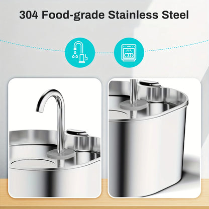 ZYFeeder 2.2L Automatic Stainless Steel Pet Water Fountain, Cat/Dog Drinking Bowl, Silent Water Dispenser with Window
