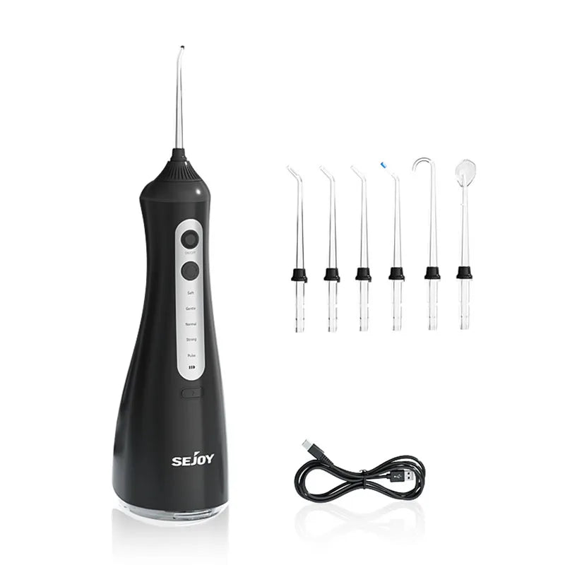 SEJOY Water Flosser Dental Oral Irrigator Teeth Whitening Strips Portable 230ML Tank 5 Modes 8 Jet Tips for Home Use
