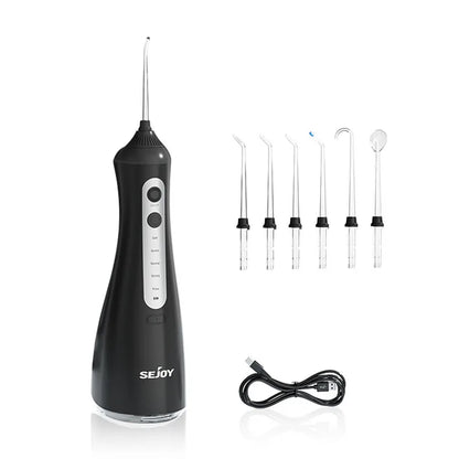 SEJOY Water Flosser Dental Oral Irrigator Teeth Whitening Strips Portable 230ML Tank 5 Modes 8 Jet Tips for Home Use
