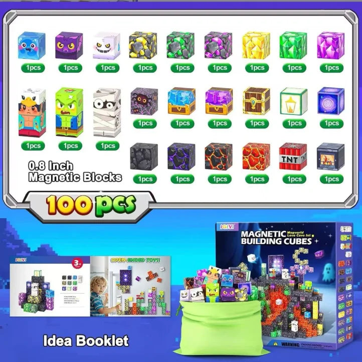Juego de Bloques de Construcción Magnéticos Montessori STEM, Juguetes Educativos Sensoriales, Mundo de Mario, Niños y Niñas, Cubo Magnético DIY, Regalo