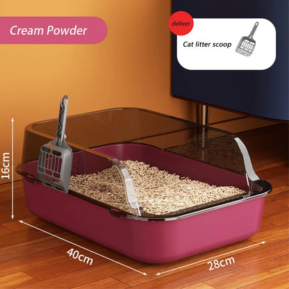 Semi-Enclosed Cat Litter Box Splashproof Kitten Toilet Tray Pet Cleaning Basin with High Sides for Indoor Use