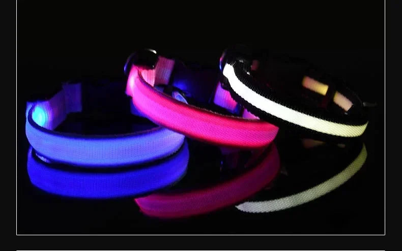 Dog Collar Nylon LED Night Safety Flashing Glow In The Dark Pet Dog Leash Pet Dogs Luminous Fluorescent Dog Accessories Collar