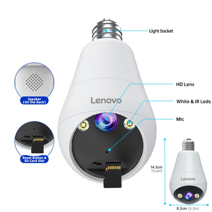Lenovo 3MP E27 bombilla IP WiFi cámara de videovigilancia interior Color noche AI seguimiento hogar inteligente Monitor de bebé cámara CCTV