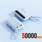 Lenovo Mini 50000mAh Fast Charging Battery Pack Power Bank with 4 Built-in Type C Cables for iPhone, Samsung, and Android Devices