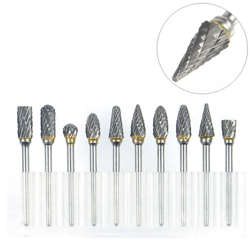 High-speed Steel Rotary Burr Carving Burr Bits Double Diamond Cut Dremel Tools for Wood Stone Carving Steel Metal Working