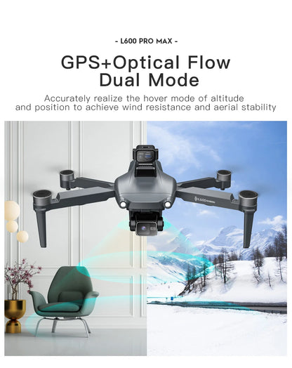 Dron GPS L600 PRO / PRO MAX Profesional 4K con Cámara Dual HD PTZ de 3 Ejes, Evitación de Obstáculos, Motor sin Escobillas, WIFI 5G, Dron de Seguridad