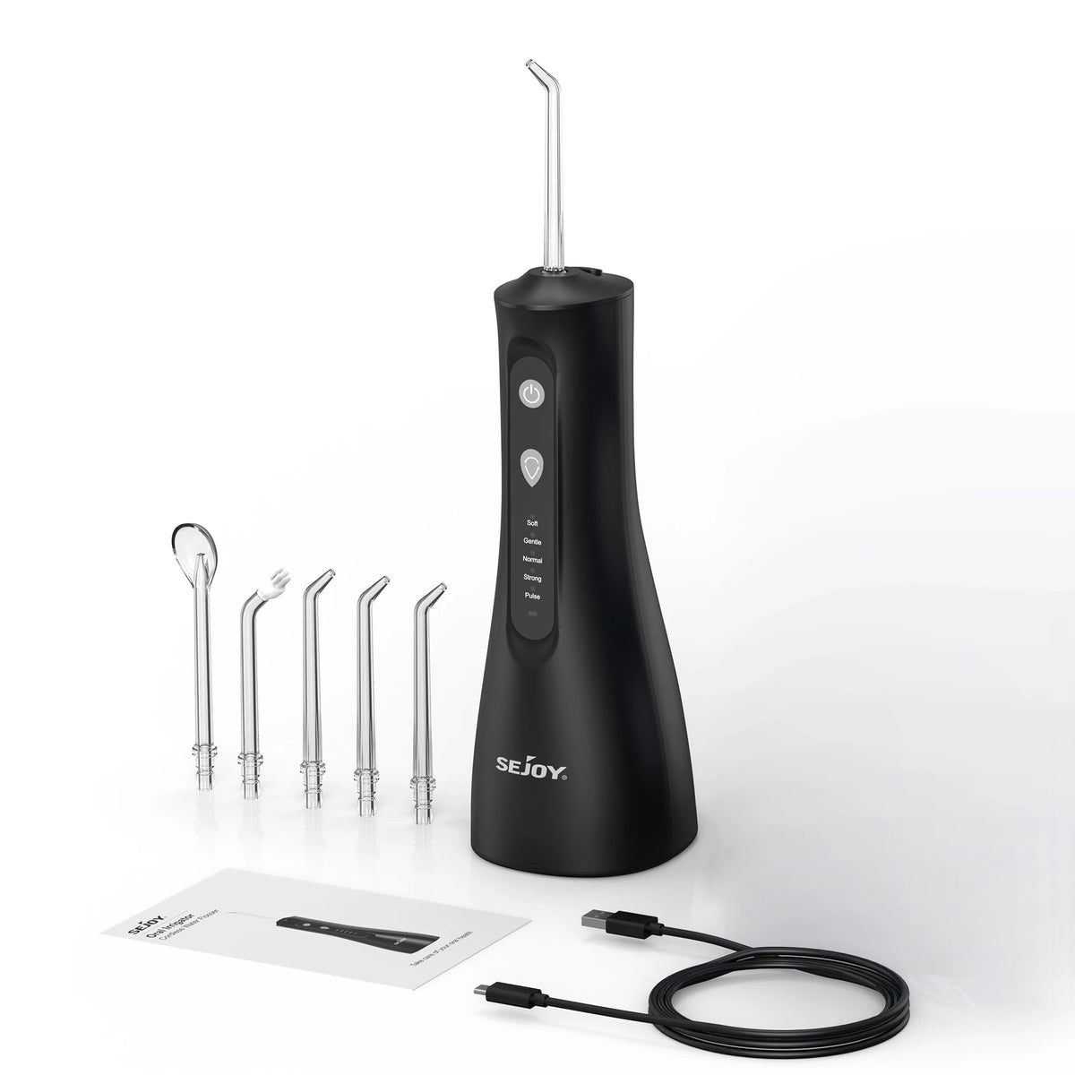 SEJOY Water Flosser Dental Oral Irrigator Teeth Whitening Strips Portable 230ML Tank 5 Modes 8 Jet Tips for Home Use