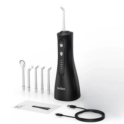 SEJOY Water Flosser Dental Oral Irrigator Teeth Whitening Strips Portable 230ML Tank 5 Modes 8 Jet Tips for Home Use