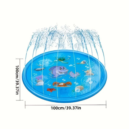Estera inflable contra salpicaduras de delfines azules de 100 cm: estera duradera para juegos al aire libre a prueba de salpicaduras de PVC con divertido sistema de pulverización de agua, ideal para césped