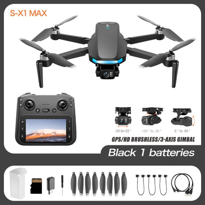 S-X1 MAX 4K Dron profesional con cámara HD cardán de 3 ejes GPS Dron sin escobillas 5G WIFI pantalla Control remoto RC Quadcopter Juguetes