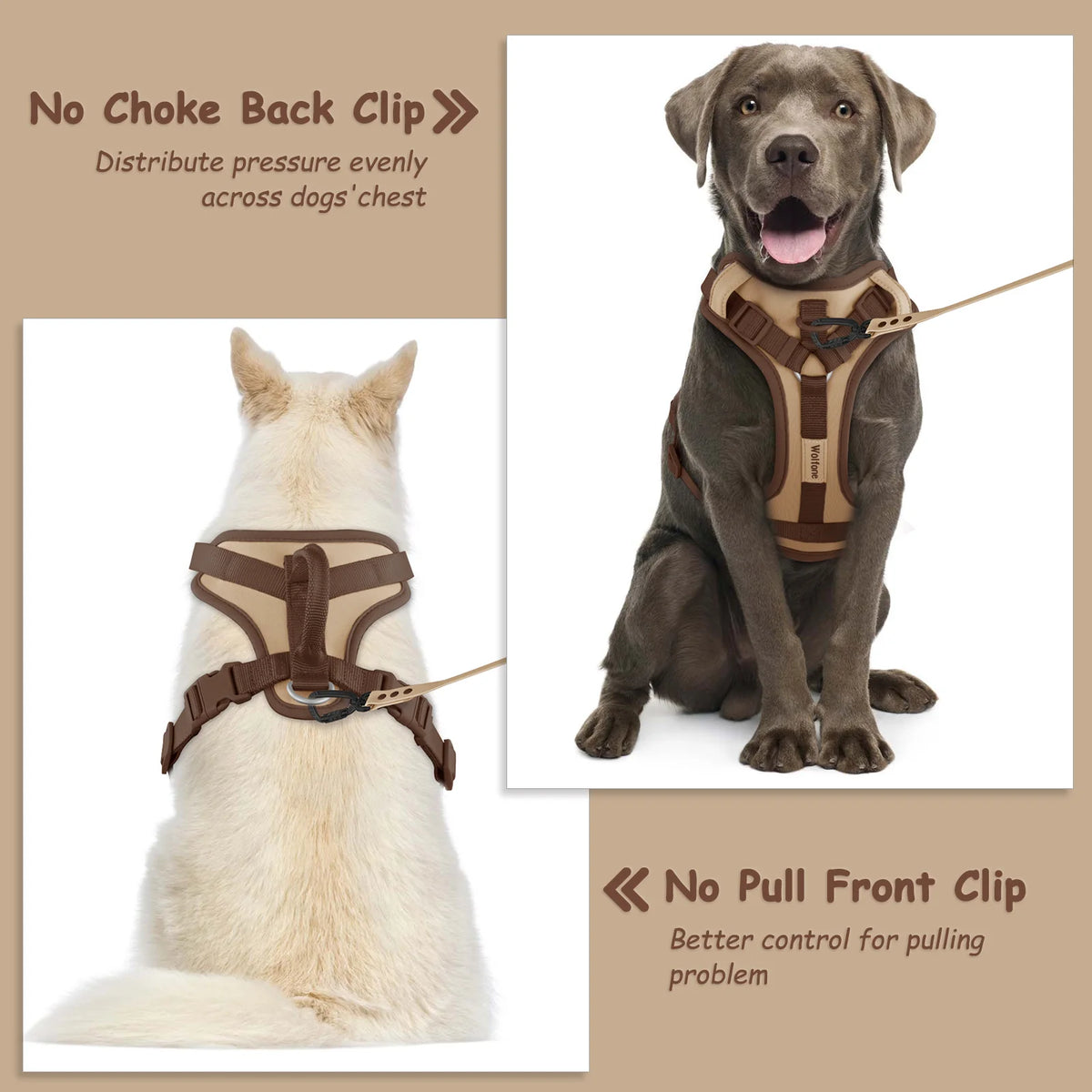 New Chocolate Color Luxury No-Pull Dog Harness for Large and Small Dogs, Adjustable Chest Strap, Personalized Dog Harness