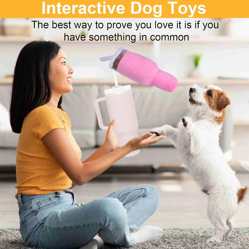 Juguete para perro con sonido Safe Cup rosa: juguete masticable duradero para perros pequeños/medianos/grandes con mordida fuerte, para cumpleaños y ejercicio