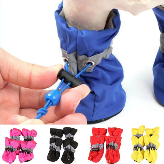 4pcs/set Waterproof Pet Dog Shoes Anti-slip Rain Boots Footwear for Small Cats Dogs Puppy Pet Booties Pet Paw Accessories
