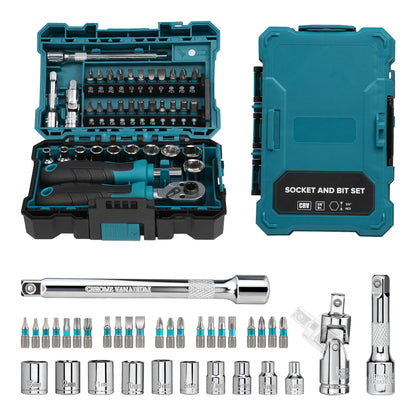 1/4" Ratchet Mini Socket Set 4-13 mm Socket Magnetic Drive Handle Extensions and Universal Joint for DIY and Car Repair 37PCS
