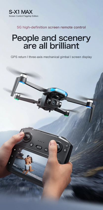 S-X1 MAX 4K Dron profesional con cámara HD cardán de 3 ejes GPS Dron sin escobillas 5G WIFI pantalla Control remoto RC Quadcopter Juguetes