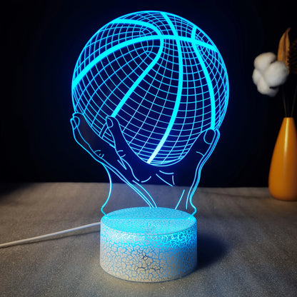 Handheld Basketball 3D LED Acrylic Night Light – Creative Gift, 7-Color Visual Crackle Effect, Desktop Decorative Lamp