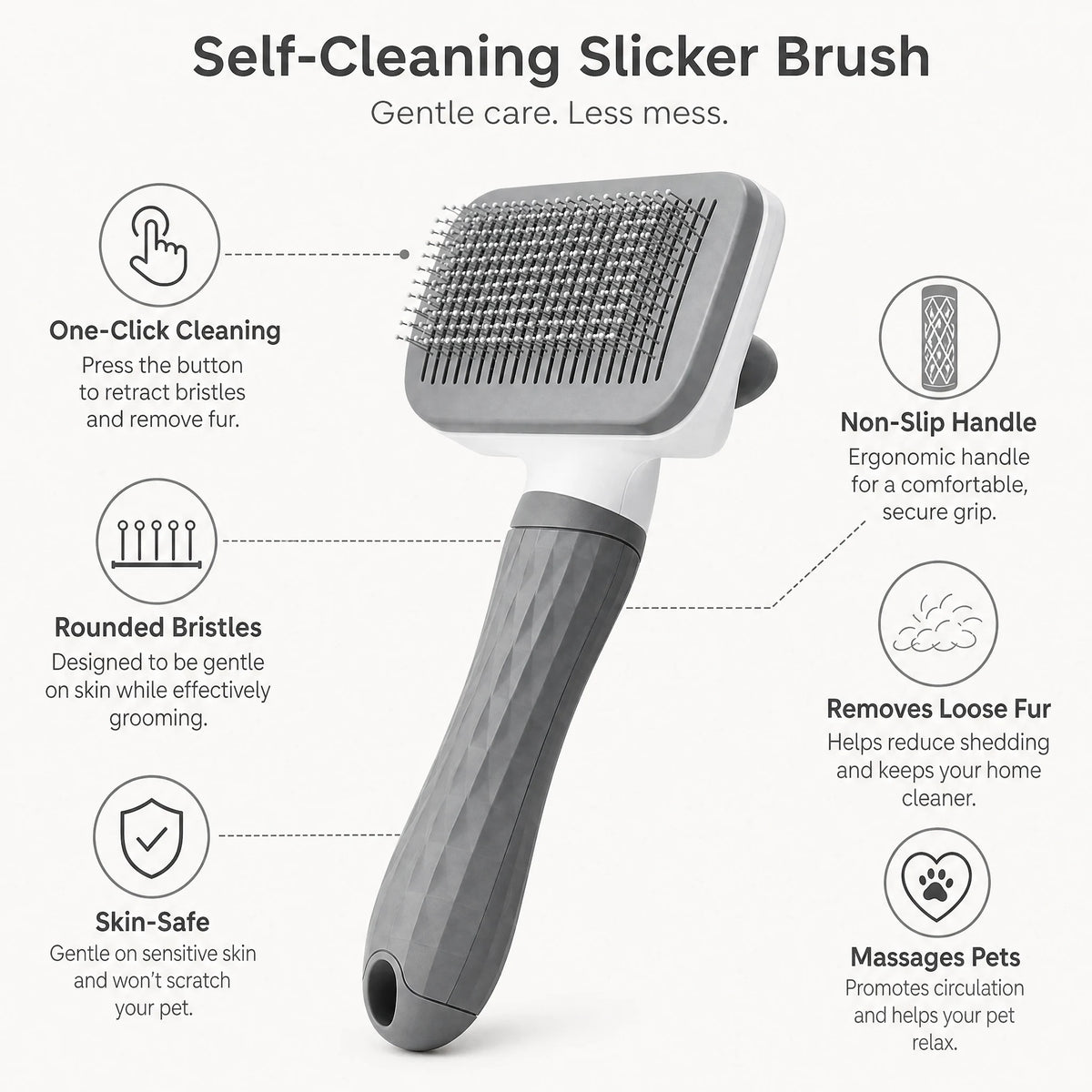 Universal Pet Detangling Brush, Massages Out Knots & Mats. 19cm, for Long/Short Hair, Soothing