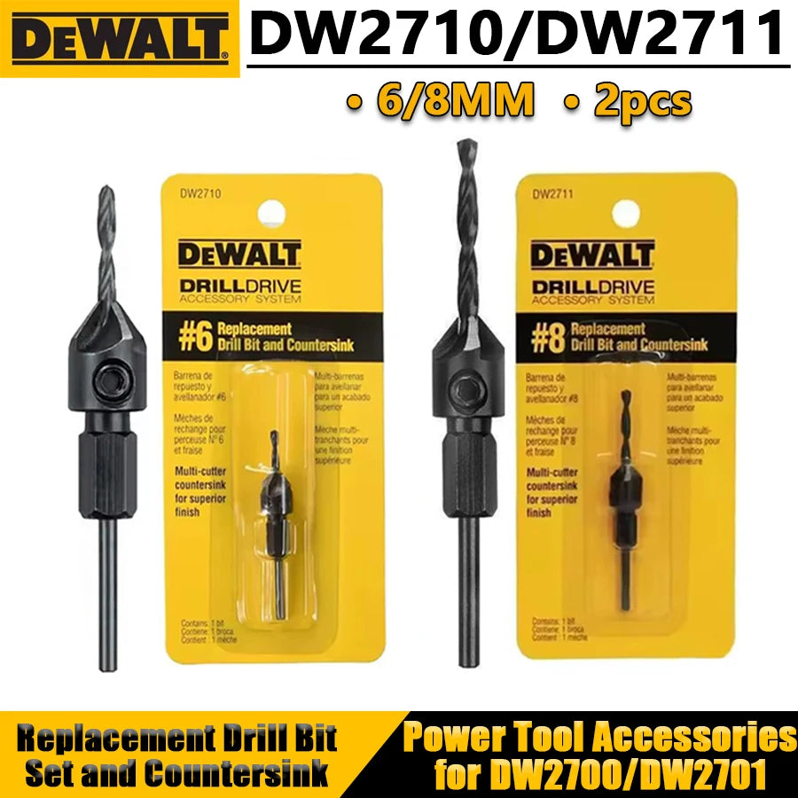 DEWALT DW2710/DW2711/DW2712 6/8/10MM Replacement Drill Bit Set and Countersink Wood Drilling Holes Power Tool Accessories