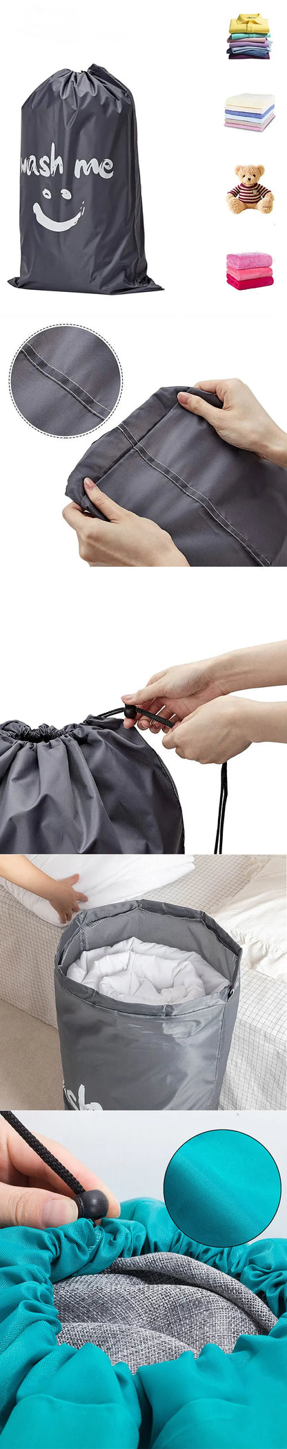 Smile Nylon Laundry Bag Travel Storage Pouch Machine Washable Dirty Clothes Storage Wash Drawstring Bag Large Capacity