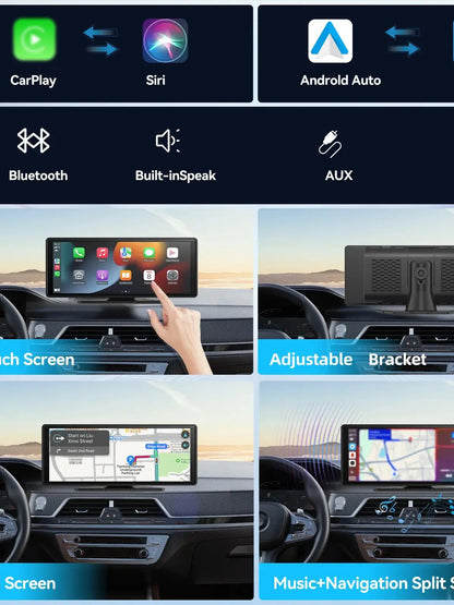 Universal Portable CarPlay Car Screen, Car Radio Multimedia WiFi Video Player, Wireless CarPlay Display for Apple or Android