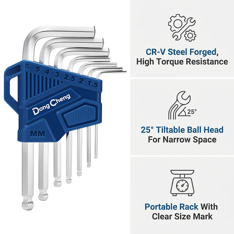 7PCS Long Ball End Hex Key Set, CR-V Steel, 1.5-6mm Allen Wrench, Perfect for Bicycle Repair, Furniture Assembly & DIY Projects