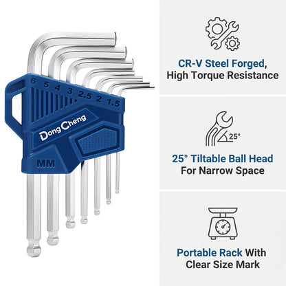 7PCS Long Ball End Hex Key Set, CR-V Steel, 1.5-6mm Allen Wrench, Perfect for Bicycle Repair, Furniture Assembly & DIY Projects