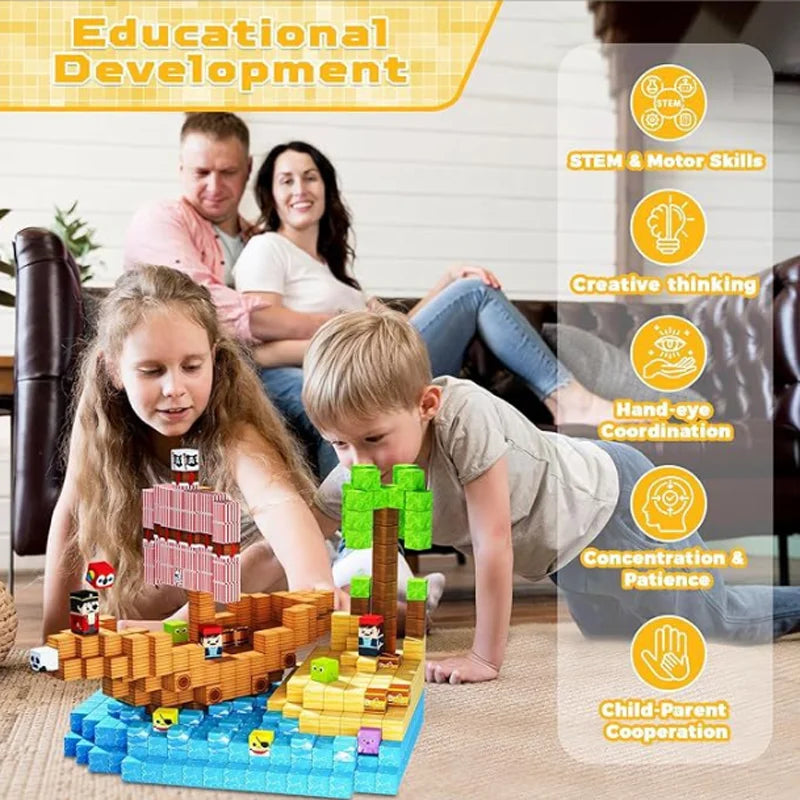 Juego de bloques magnéticos de 10-500 piezas, juguetes de construcción, modelo de mundo magnético, para niños y niñas, cubos sensoriales STEM Montessori, regalos para niños pequeños