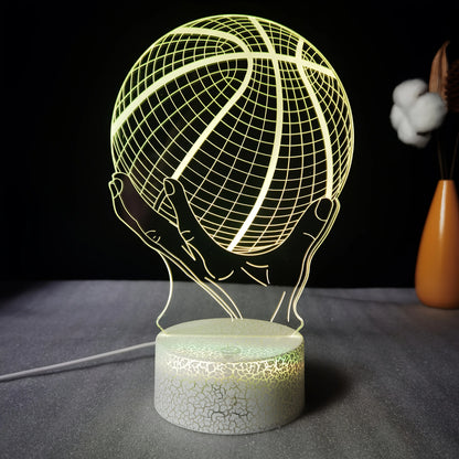Handheld Basketball 3D LED Acrylic Night Light – Creative Gift, 7-Color Visual Crackle Effect, Desktop Decorative Lamp