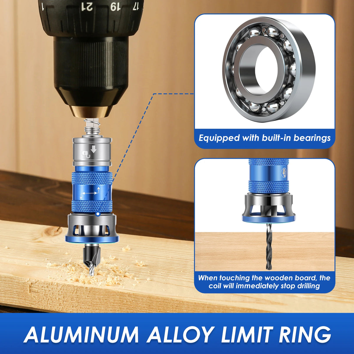 Woodworking Countersink Drill Bit Adjustable Depth Stop 4 Flute 1/4 Inch Hex Shank Pilot Hole Tool for Cabinet DIY Furniture