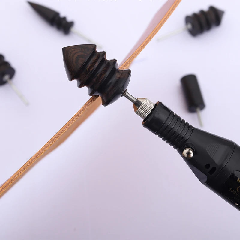 Black Ebony Wood Leather Burnisher Polished Rods, Leather Craft Edge Slicker Tool, Electric Polished Tip Head DIY Rotary Sets