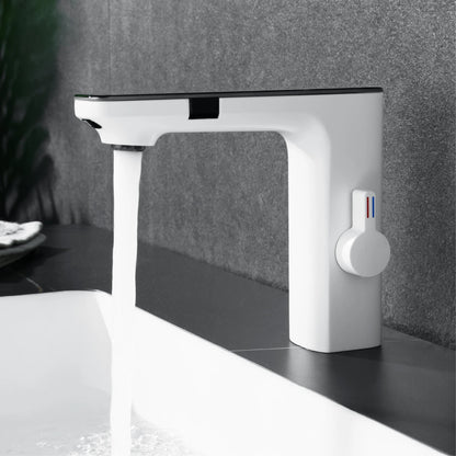 White Intelligent Brass Bathroom Faucet, Induction Design with LED Temperature Display, Single-Hole Single-Handle Hot and Cold Basin Tap