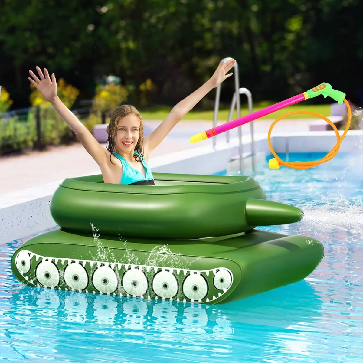 Tanque inflable de PVC, camión rociador de agua, batalla de agua, juguete rociador de agua, piscina, juego de agua, pistola de agua, fila flotante