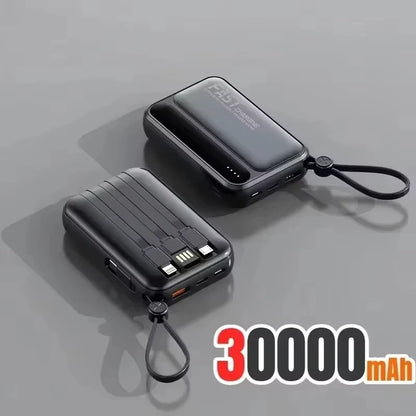 Lenovo Mini 50000mAh Fast Charging Battery Pack Power Bank with 4 Built-in Type C Cables for iPhone, Samsung, and Android Devices