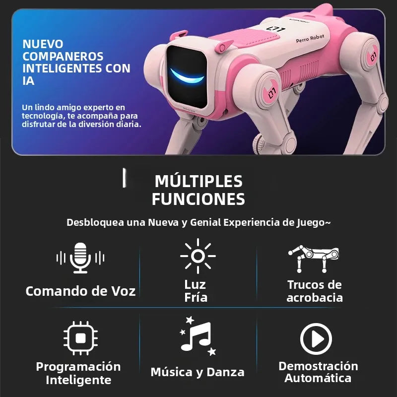 Perro Robot Mágico con IA, Control por Voz a través de Control Remoto de 2.4GHz, Programación Inteligente, Luces en los Ojos, para Niños y Entusiastas de la Tecnología