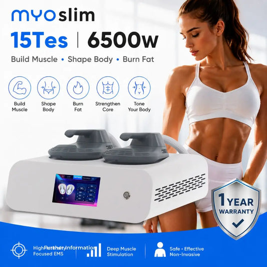 Máquina de Escultura Corporal MYOslim EMS de 6500W y 15 Tes, Equipo de Belleza con Estimulación Muscular para Cintura, Cadera, Abdomen y Moldeamiento Corporal