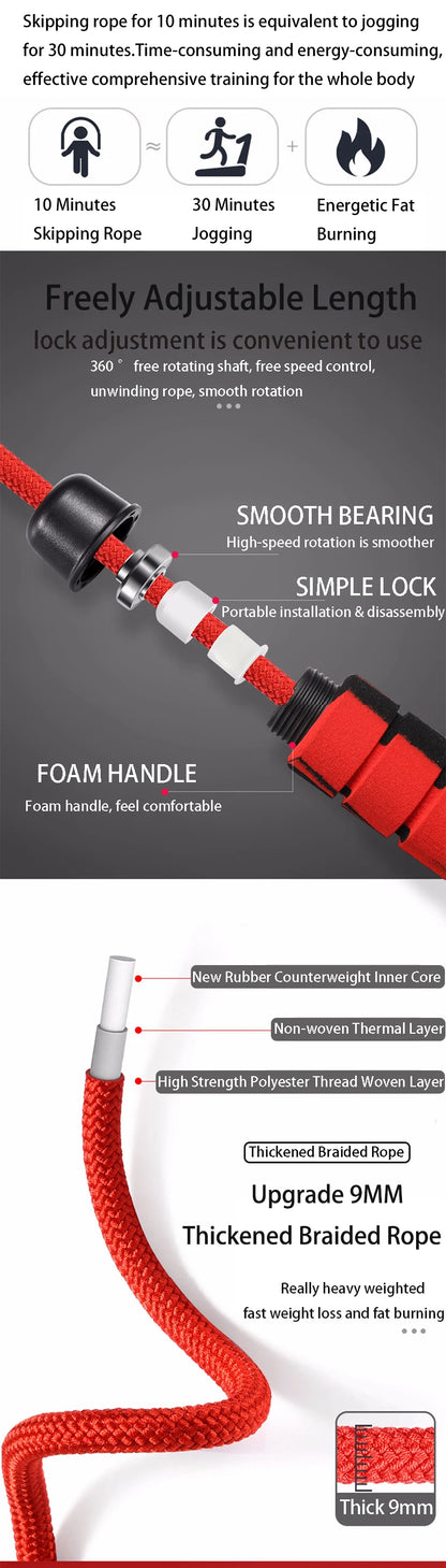 Jump Rope CrossFit Boxing Heavy Skipping Rope Foam Grip Handles for Fitness Workouts Endurance Strength Training