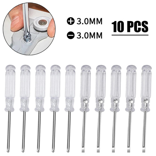 10pc 3.74Inc Small Screwdriver Set 3mm Cutter Head Slotted Cross Screwdrivers Transparent Head Precision Screwdriver Repair Tool