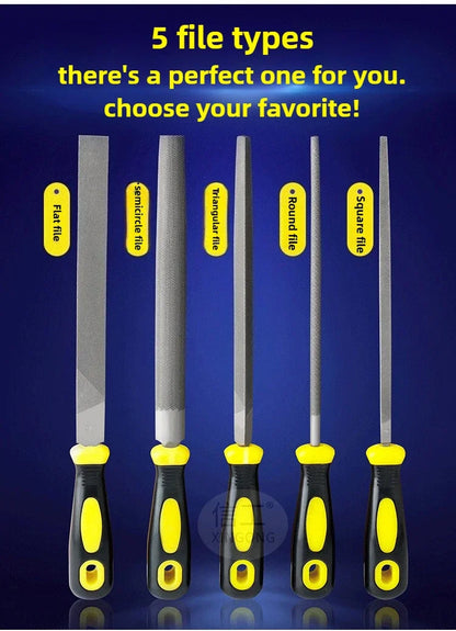 Juego de limas de ajuste de acero de alto carbono para trabajos pesados - Limas de dientes gruesos con mango ergonómico, herramientas para artesanía en metal y bricolaje pesado