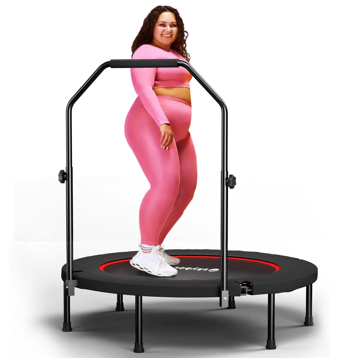Rebounder trampoline for adults - 40" foldable mini trampoline with adjustable U-bar handle, 350 lb max load, S