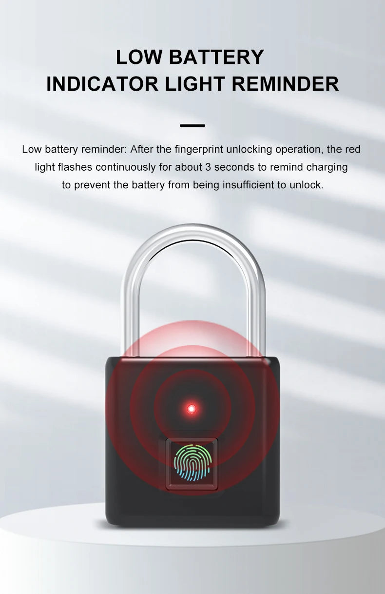 Smart Fingerprint Padlock 0.5s Unlock IP55 Waterproof Type-C Rechargeable for Luggage, Gym, Office, Zinc Alloy Anti-Theft Lock