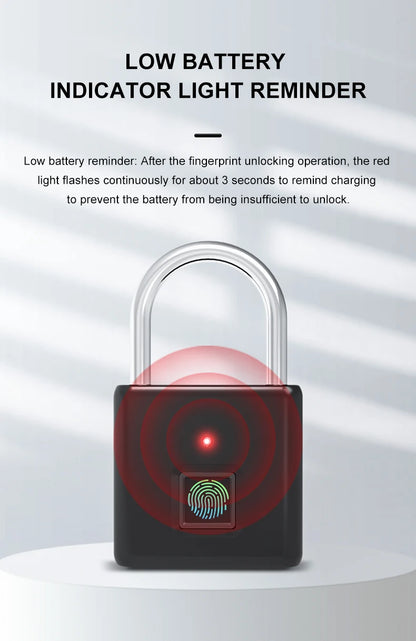 Smart Fingerprint Padlock 0.5s Unlock IP55 Waterproof Type-C Rechargeable for Luggage, Gym, Office, Zinc Alloy Anti-Theft Lock
