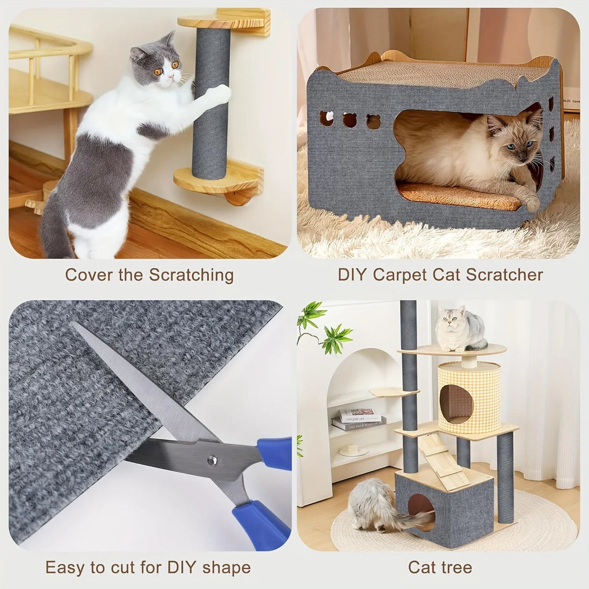 40x300cm Cat Scratcher Sofa Protector Cats Scratcher Pad Board Protection Trimmable Self-adhesive Carpet DIY Cat Scratch Mat