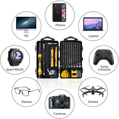 Professional 115-in-1 Precision Screwdriver Kit, Magnetic Phillips Screwdriver Bits with Extension, for Watch and Electronics Repair