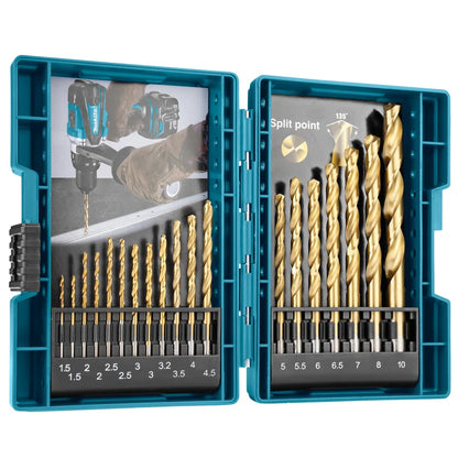 Makita Original D-67527 HSS TiN Metal Twist Drill Bit Suit 19 Pieces Straight shank Carpentry Professional Drill Bit