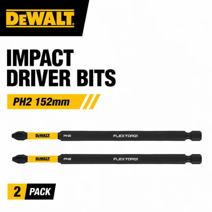 DEWALT DT7800T-2PCS 2-Pack PH2 152mm FlexTorq Impact Screwdriver Bits Long Torsion Drill Bits for Power Impact Drivers