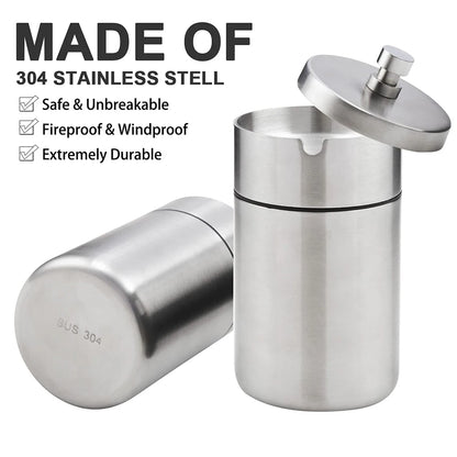 Portable Car Ashtray with Lid Stainless Steel Smokelss Ash Tray Detachable Windproof Ashtray for Auto Outdoor Mini Car Trash Can