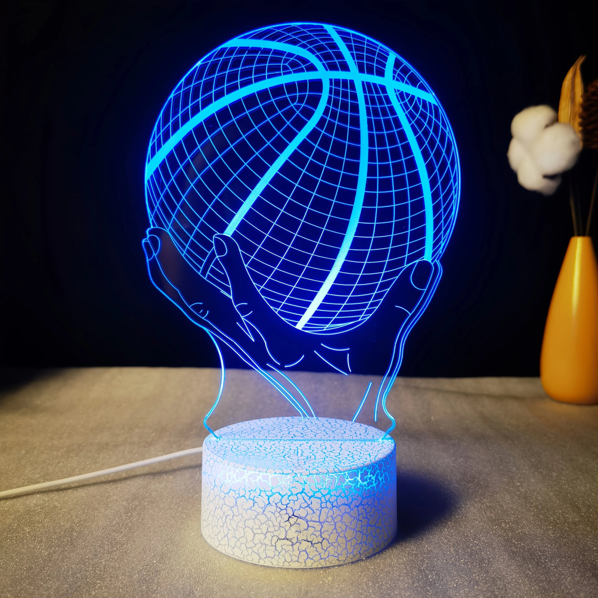 Handheld Basketball 3D LED Acrylic Night Light – Creative Gift, 7-Color Visual Crackle Effect, Desktop Decorative Lamp